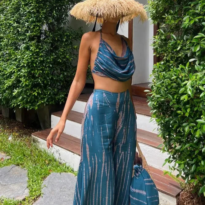 Handmade Casual Summer BOHO Harem Wide Leg Pants Gypsy Yoga Belly Dance Art Pallazo Wrap Sarong Tie Dye High Elastic Waist