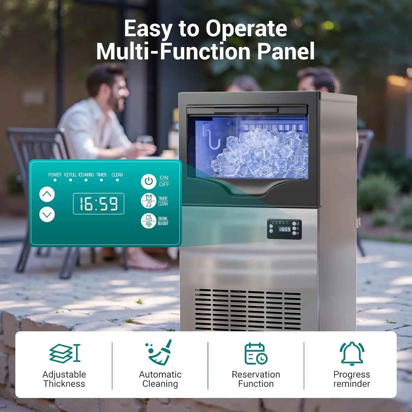 Commercial Ice Maker Machine 120 Lbs/24H Under Counter, Stainless Steel Freestanding Ice Machine, 45 Ice Cubes in 8-15 Minutes