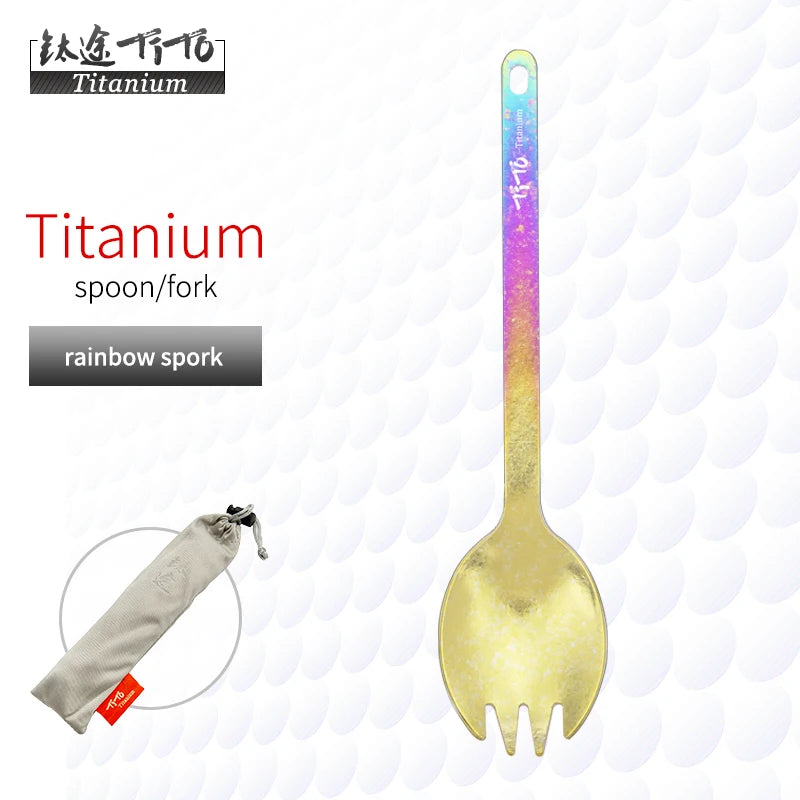 TiTo Outdoor Camping Titanium Spork 13.8g Ultralight Titanium Spoon Long Handle Spoon Outdoor Camping Picnic Titanium Fork