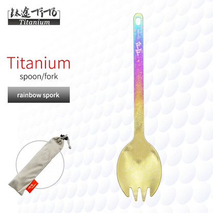 TiTo Outdoor Camping Titanium Spork 13.8g Ultralight Titanium Spoon Long Handle Spoon Outdoor Camping Picnic Titanium Fork