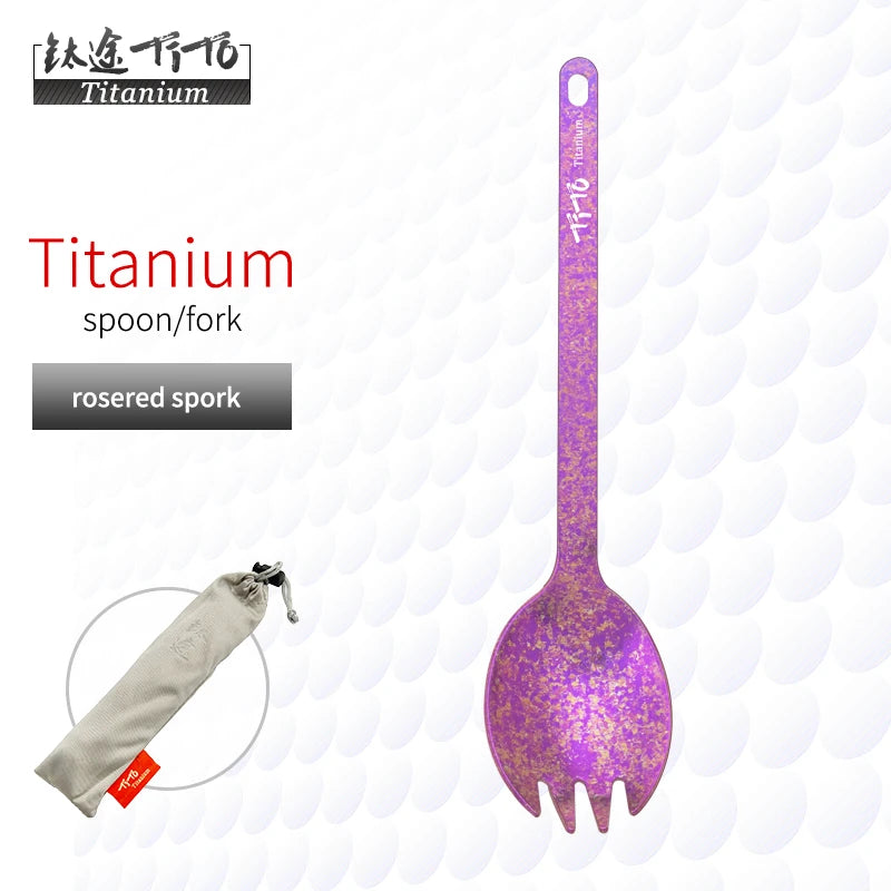 TiTo Outdoor Camping Titanium Spork 13.8g Ultralight Titanium Spoon Long Handle Spoon Outdoor Camping Picnic Titanium Fork