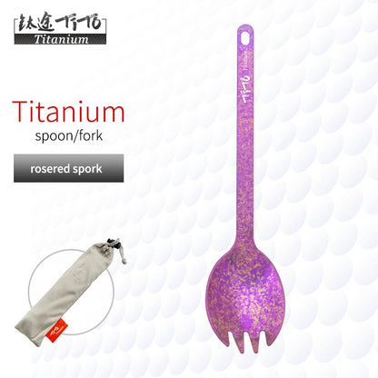 TiTo Outdoor Camping Titanium Spork 13.8g Ultralight Titanium Spoon Long Handle Spoon Outdoor Camping Picnic Titanium Fork