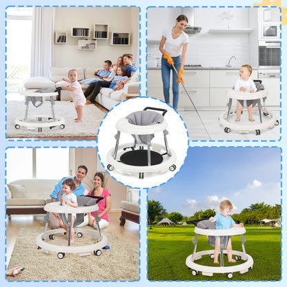 Wismind Baby Walker with Adjustable Height, Foldable Toddler Walker with Wheels & Activity Tray
