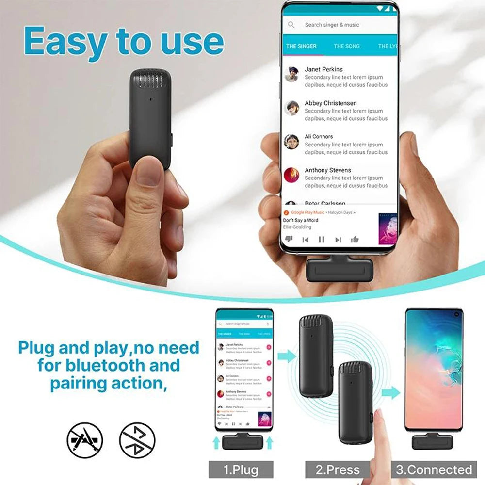 Wireless Lavalier Microphone Mini Clip On Mic With Charging Case Compatible With iPhone Android Live Streaming Video Recording Vlog