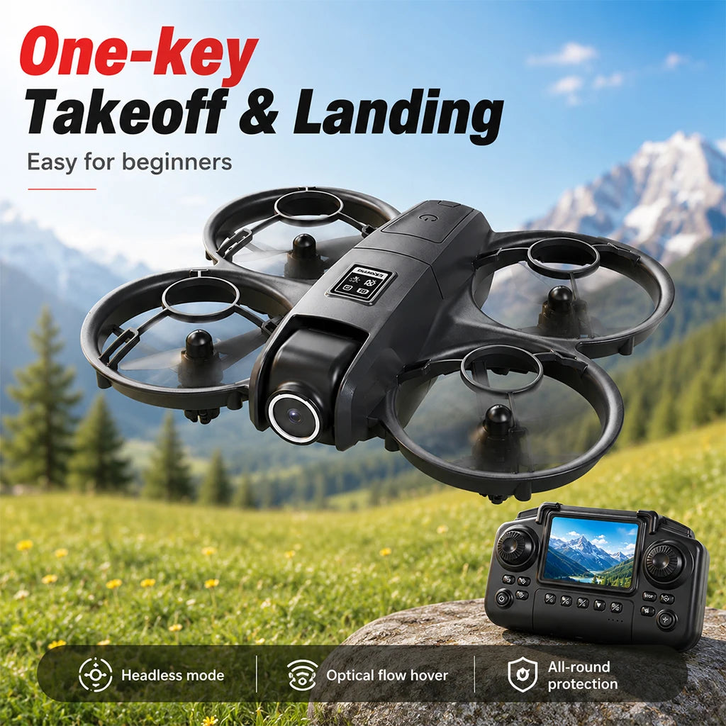 ZNLYRION  Mini Full Protective Drone YL3PK With 2.4 Inch Screen Remote Dual Camera Optical Flow Hover 2 Batteries Indoor RC Quadcopter