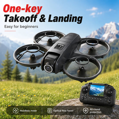ZNLYRION  Mini Full Protective Drone YL3PK With 2.4 Inch Screen Remote Dual Camera Optical Flow Hover 2 Batteries Indoor RC Quadcopter