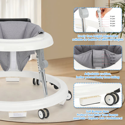 Wismind Baby Walker with Adjustable Height, Foldable Toddler Walker with Wheels & Activity Tray