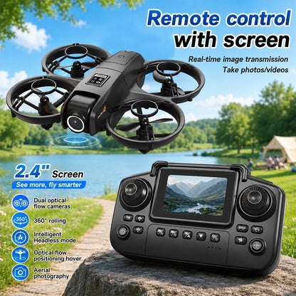ZNLYRION  Mini Full Protective Drone YL3PK With 2.4 Inch Screen Remote Dual Camera Optical Flow Hover 2 Batteries Indoor RC Quadcopter