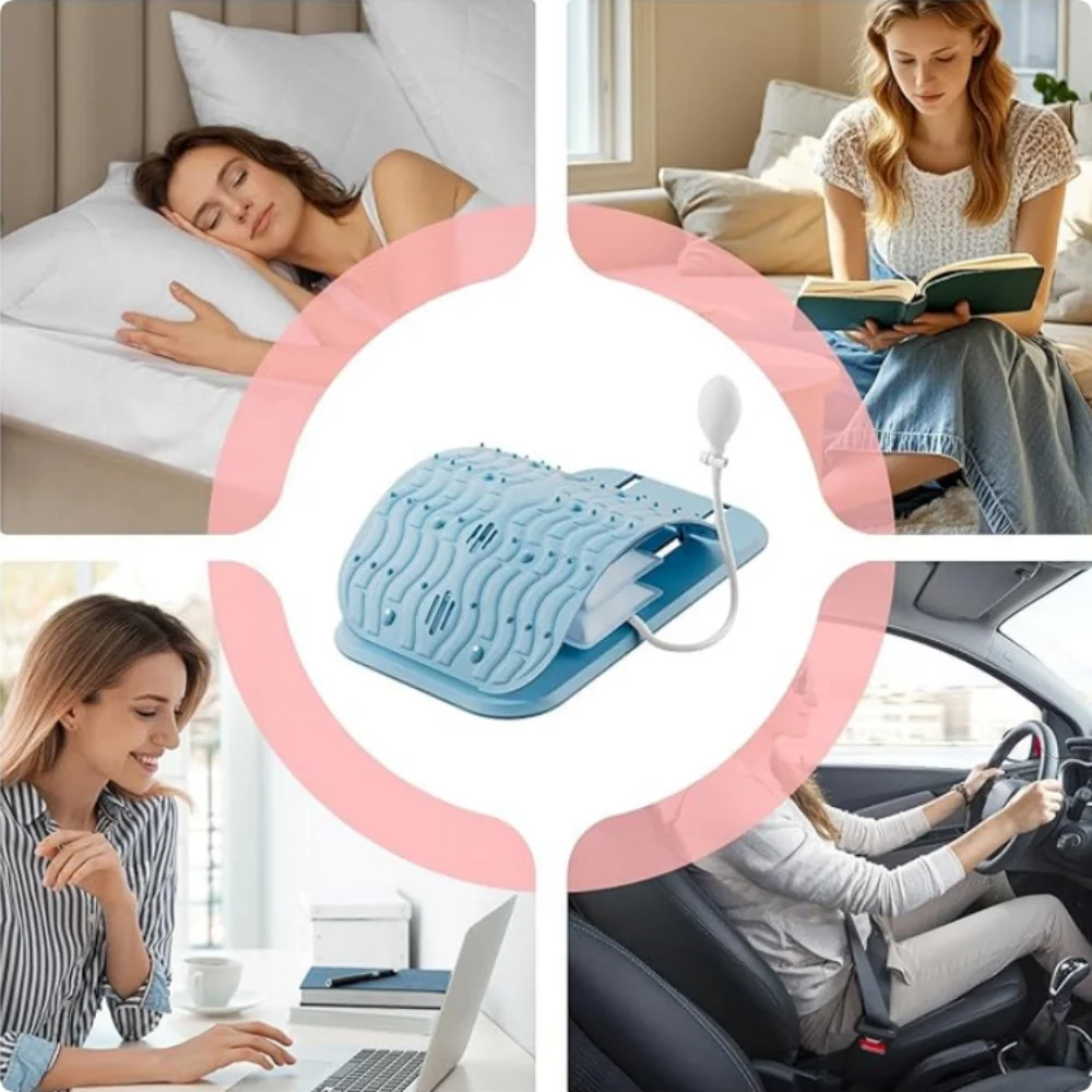 Lower Back Massager Stretcher Adjustable Manual Airbag Lumbar Tractor Ergonomic Lumbar Support Board Ergonomic Lumbar Support Board Comfortable Acupressure Points Ergonomic Design