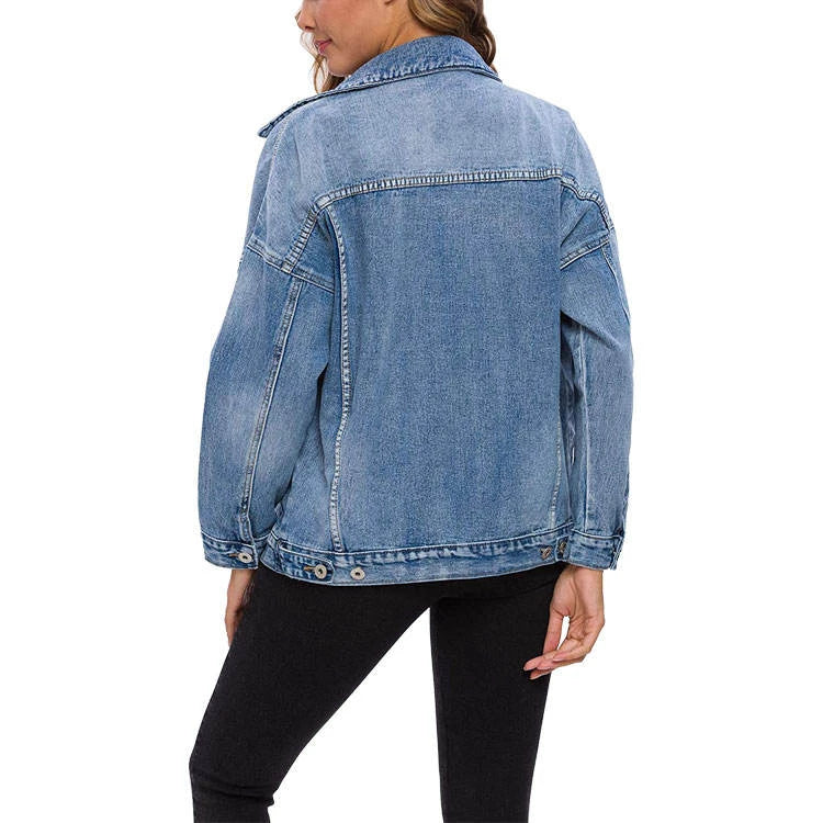 High Premium Custom Women's Casual Jeans Jacket New Style Oversized Fit Washed Denim with Button Decoration for Autumn