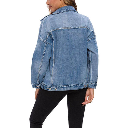 High Premium Custom Women's Casual Jeans Jacket New Style Oversized Fit Washed Denim with Button Decoration for Autumn