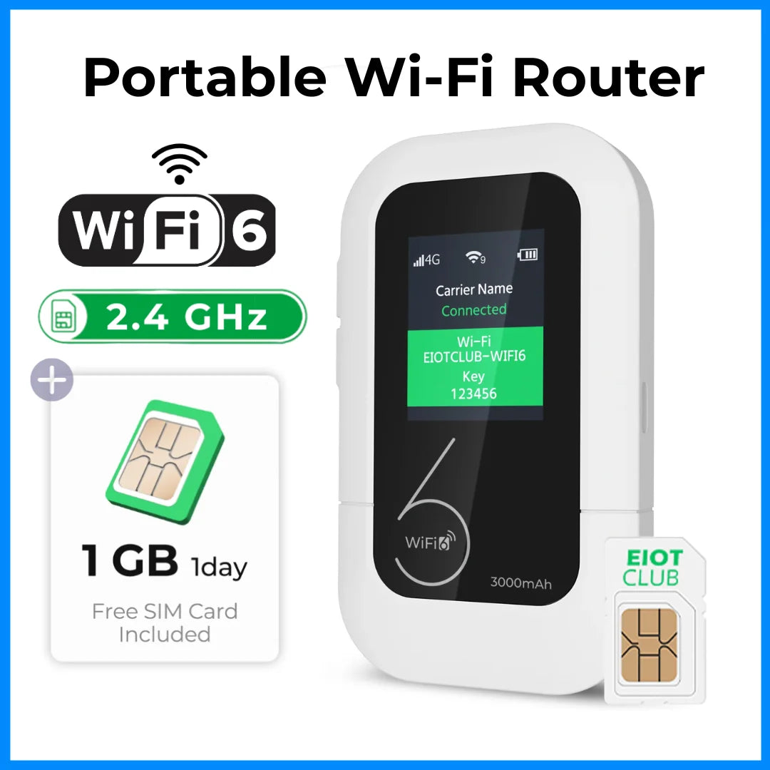 EIOTCLUB Portable WiFi Router 4G LTE Mobile Hotspot with SIM Card Slot WPA3 Secure 3000mAh Battery High-Speed Wireless Hotspot