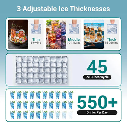 Commercial Ice Maker Machine 120 Lbs/24H Under Counter, Stainless Steel Freestanding Ice Machine, 45 Ice Cubes in 8-15 Minutes