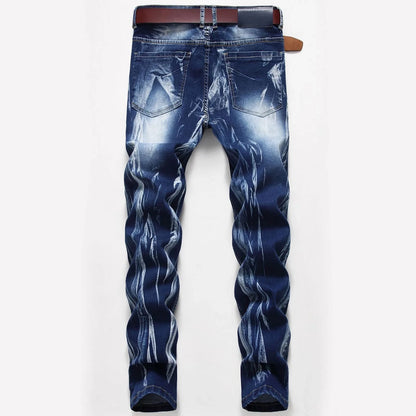 High Street Men's Straight Denim Jeans 100% Cotton Mid Waist Lightweight Knitted Breathable Garment Dyed Distressed Zipper Sizes