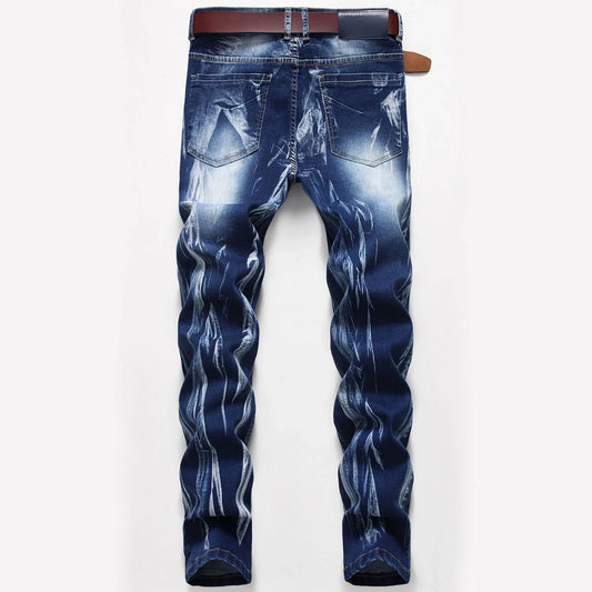 High Street Men's Straight Denim Jeans 100% Cotton Mid Waist Lightweight Knitted Breathable Garment Dyed Distressed Zipper Sizes