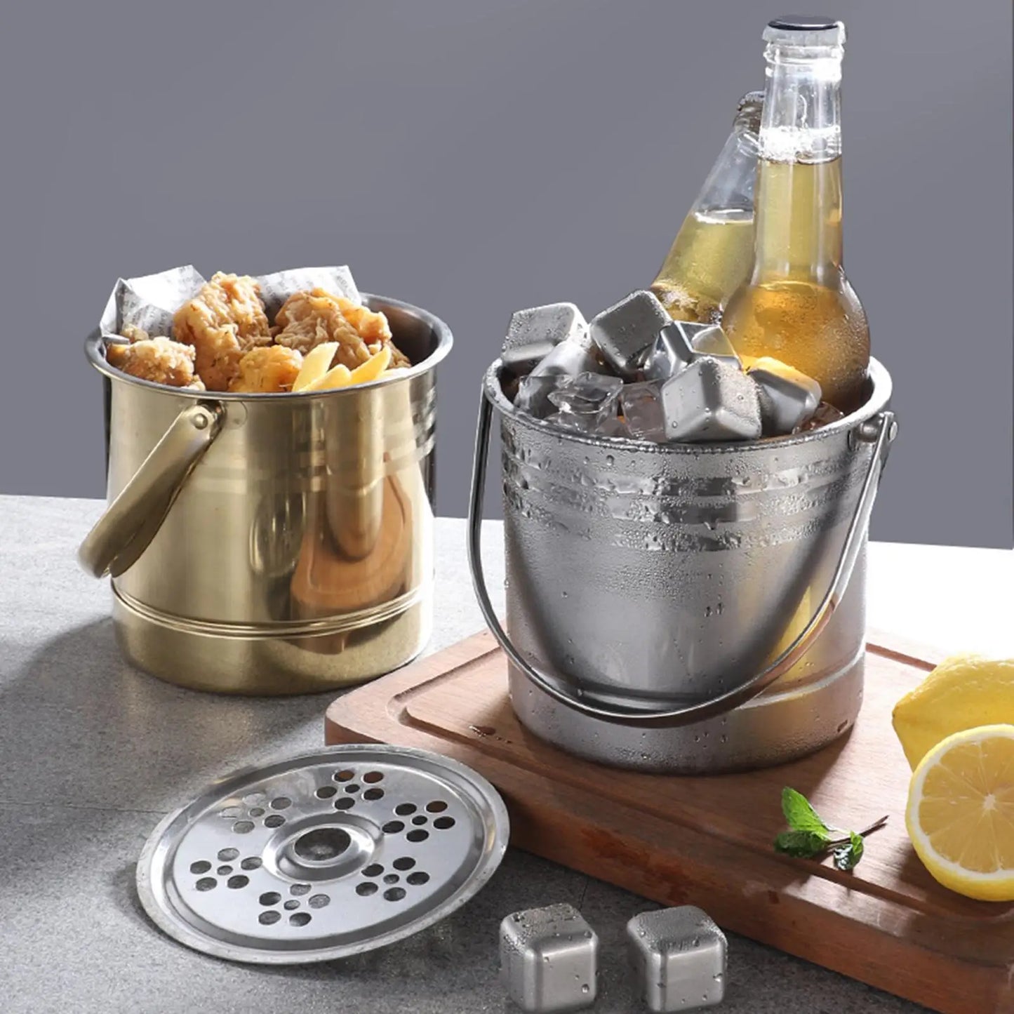 Stainless Steel Ice Bucket Champagne Wine Beer Cooler with Handle for Home Kitchen Party Bar Portable 1.5L/2L/2.5L /2.8L