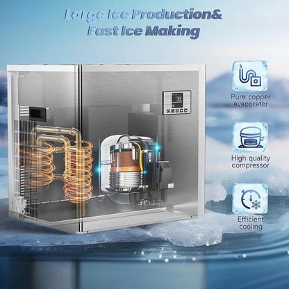 Commercial 550Lbs/24H Ice Maker Machine,Ice Ready in 5-15 min,360Lbs Large Storage,1033W Stainless Steel Electric Nugget Ice Mac