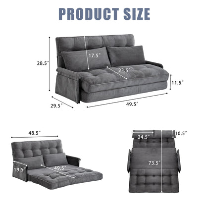 Dark grey 5‑Position Adjustable Foldable Floor Sofa Bed, Double Size Corduroy Lounge Sofa with Side Storage Pocket