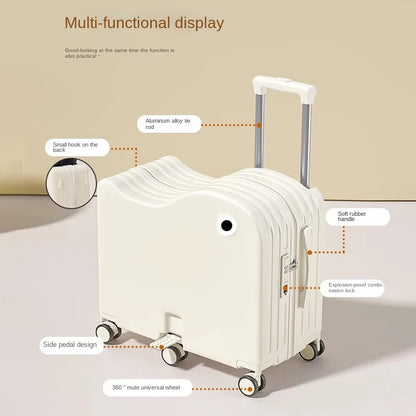 New Children's Luggage Can Sit and Ride With Hidden Cup Holders Footrest Design Durable Trolley Travel Password Box Seat Diva