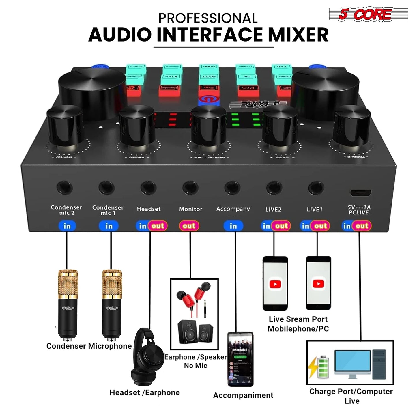 5 Core Recording Microphone Podcast Bundle Professional Condenser Cardioid Mic Kit w Boom Arm RM 8 BG