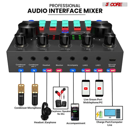 5 Core Recording Microphone Podcast Bundle Professional Condenser Cardioid Mic Kit w Boom Arm RM 8 BG