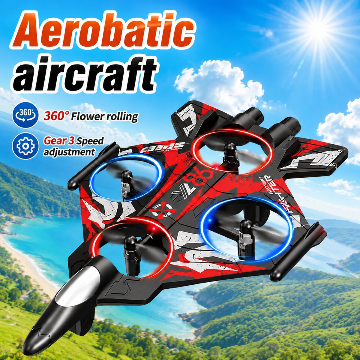 ZNLYRION Drone YL86 Fighter Shape With Screen Remote 480P Camera Fixed Height Hover Cool LED Light 360 Stunt Roll RC Quadcopter