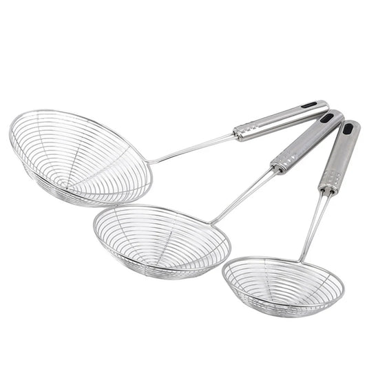 1pc Stainless Steel Fine Mesh Skimmer Spoon Multi-Function Spider Strainer with Long Handle for Cooking Frying and Noodle Strain