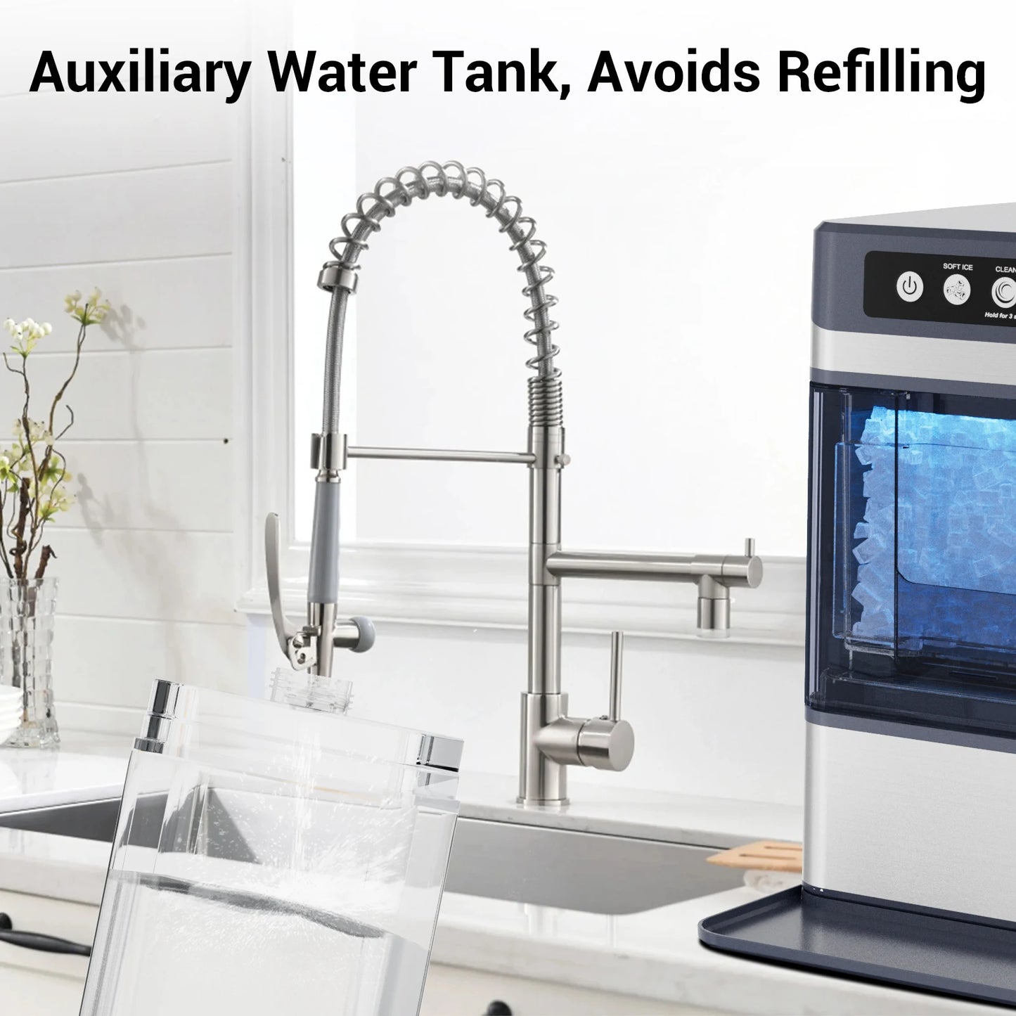 Nugget Ice Maker Countertop with Side Water Tank 40lbs/Day Self-Cleaning Pebble Ice Maker Machine Soft Chewable Pellet Ice