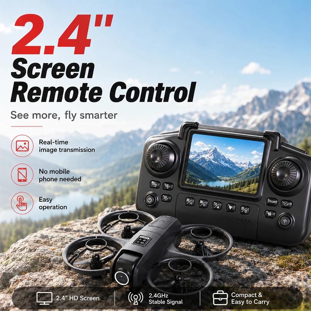 ZNLYRION  Mini Full Protective Drone YL3PK With 2.4 Inch Screen Remote Dual Camera Optical Flow Hover 2 Batteries Indoor RC Quadcopter