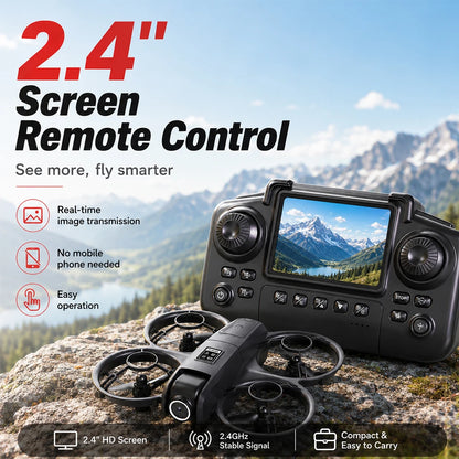 ZNLYRION  Mini Full Protective Drone YL3PK With 2.4 Inch Screen Remote Dual Camera Optical Flow Hover 2 Batteries Indoor RC Quadcopter