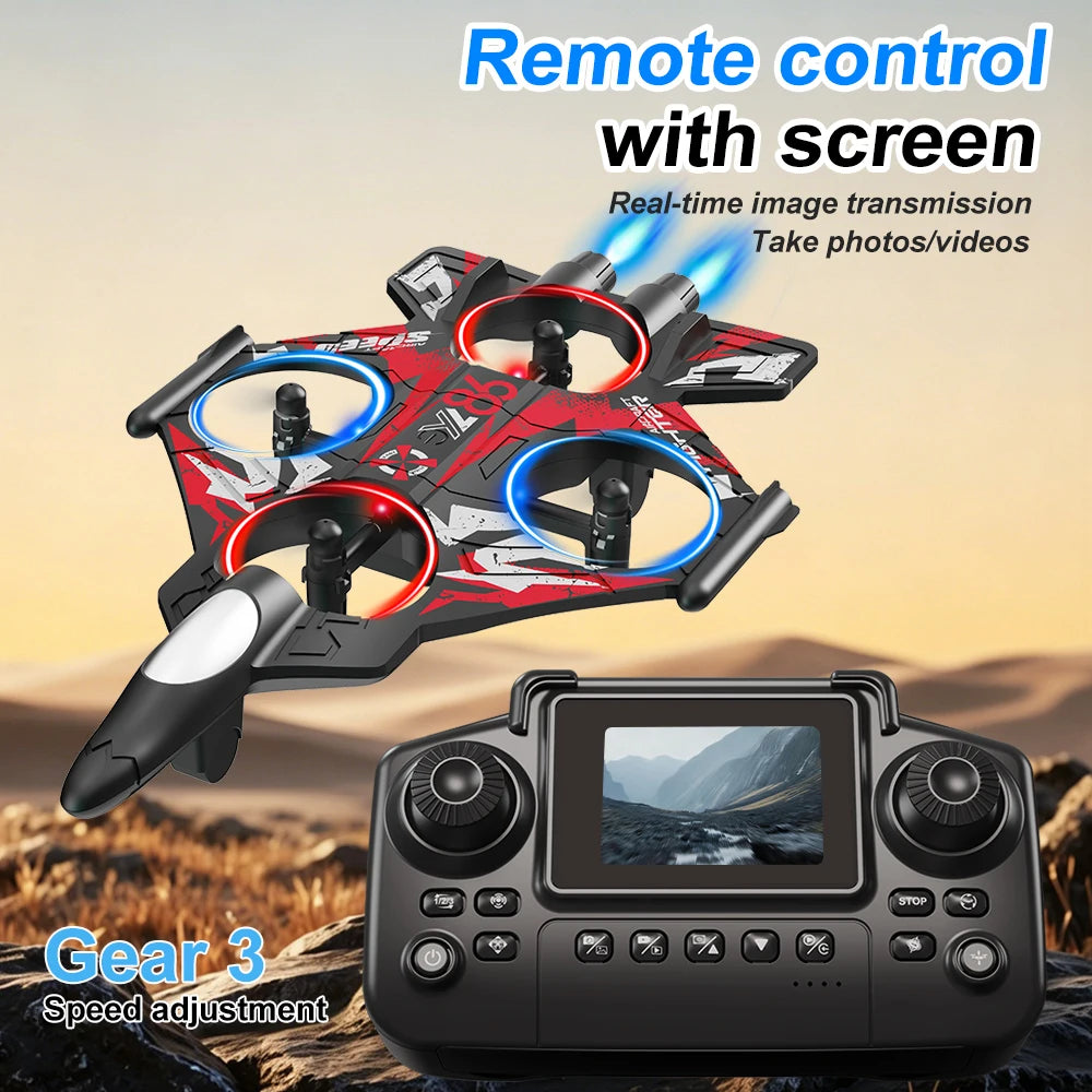 ZNLYRION Drone YL86 Fighter Shape With Screen Remote 480P Camera Fixed Height Hover Cool LED Light 360 Stunt Roll RC Quadcopter