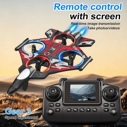 ZNLYRION Drone YL86 Fighter Shape With Screen Remote 480P Camera Fixed Height Hover Cool LED Light 360 Stunt Roll RC Quadcopter