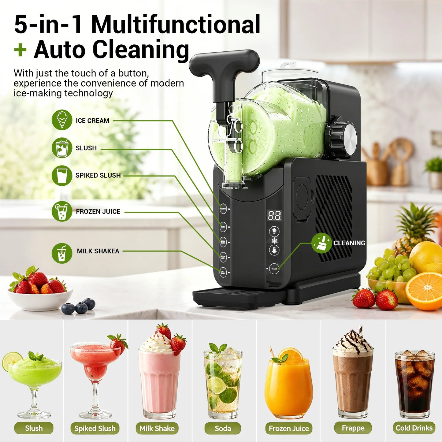 2-in-1 Slushie Machines & Soft Serve Ice Cream Maker, 68oz Vessel No-Ice-Needed  Slushy Maker Machine Frozen Drink Machine
