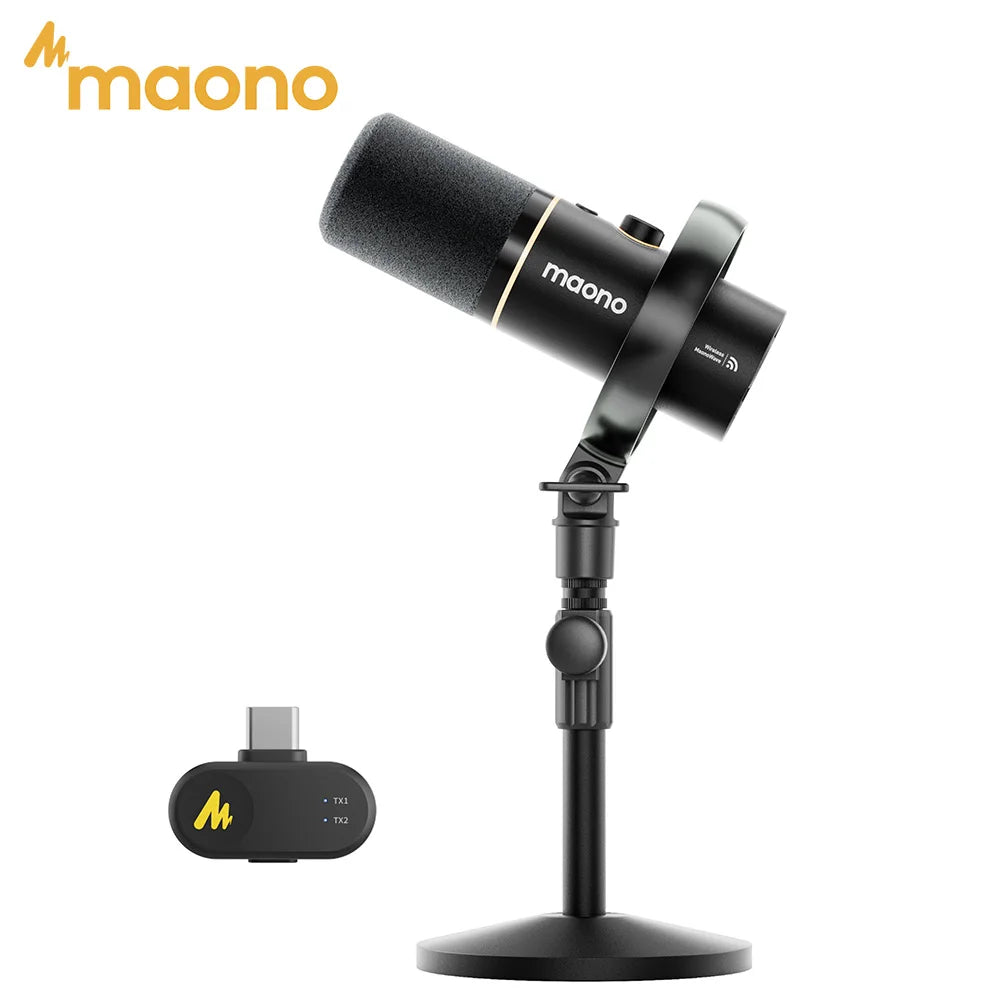 MAONO PD200W Hybrid Wireless Podcast Mic for PC/Phone/Camera XLR/USB Dynamic Microphone for Streaming Recording Content Creation