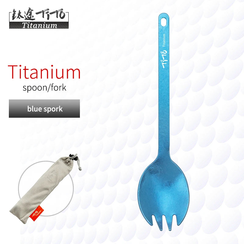 TiTo Outdoor Camping Titanium Spork 13.8g Ultralight Titanium Spoon Long Handle Spoon Outdoor Camping Picnic Titanium Fork