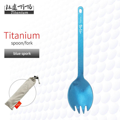 TiTo Outdoor Camping Titanium Spork 13.8g Ultralight Titanium Spoon Long Handle Spoon Outdoor Camping Picnic Titanium Fork