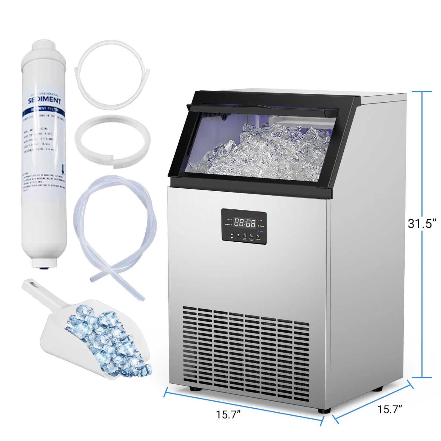 ETL Certified Commercial Ice Maker Machine 160LBS/24H, 45LBS Capacity Freestanding & Under Counter Ice Maker, Clear Ice Cubes