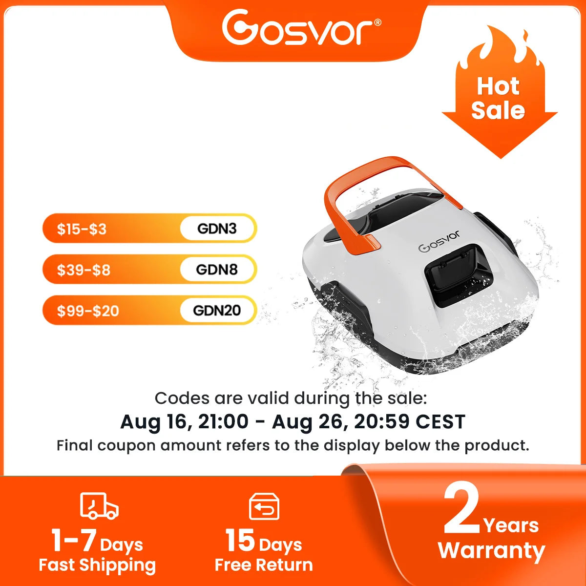 2026 New Gosvor Pool Cleaner Robot Pool Vacuum, Dual Cleaning Modes, Cordless Robotic Pool Cleaner Lasts 90 Mis, Self-Parking, Portable, 1200-1900GPH, Ideal for Above Ground Pool up to 860 sq.ft