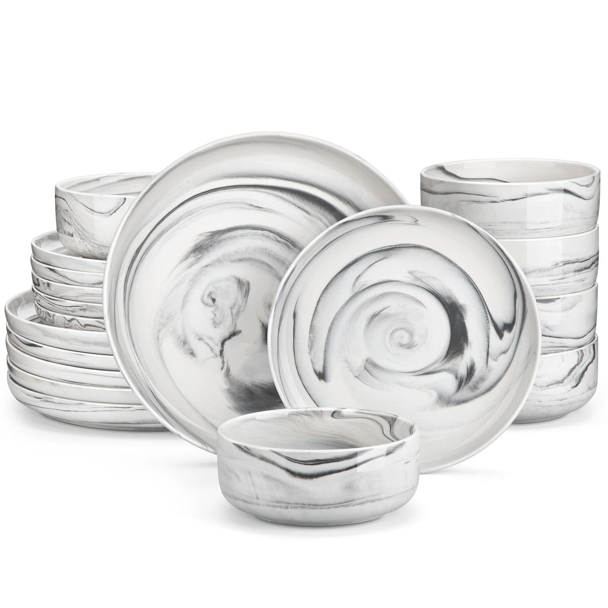 MALACASA Luna Series 18-Piece Ceramic Porcelain Dinnerware Set with 6 Pcs Dinner/Dessert Plates, Bowl Tableware Set Service for