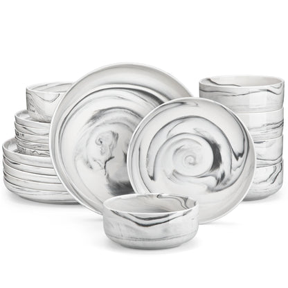 MALACASA Luna Series 18-Piece Ceramic Porcelain Dinnerware Set with 6 Pcs Dinner/Dessert Plates, Bowl Tableware Set Service for