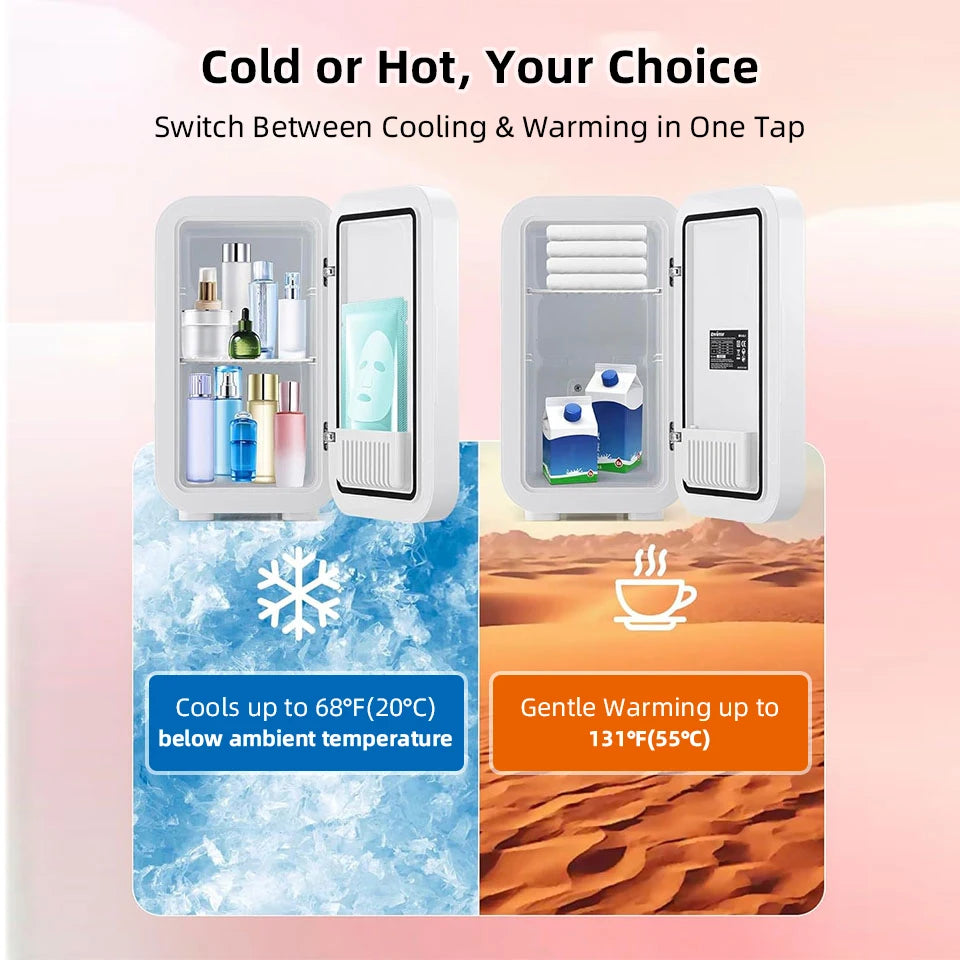 Yanace 6L Mini Fridge for Skincare Cosmetics Portable Makeup Refrigerator with Mirror Door Quiet Desktop Creams Perfumes Fresh