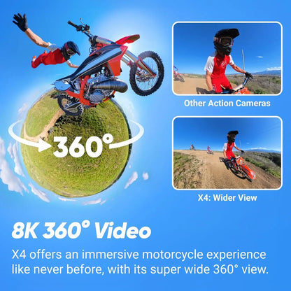 Insta360 X4 Motorcycle Bundle- 8K Waterproof 360 Action Camera, 4K Wide-Angle Video, 135-Min Battery, AI Editing, Stabilization, for Sports & Travel
