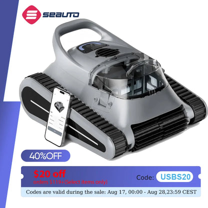 (2025 New) Seauto Crab Pro Cordless Robotic Cleaner, for Inground Pools up to 2000 Sq.ft, All and Waterline Cleaning Vacuum