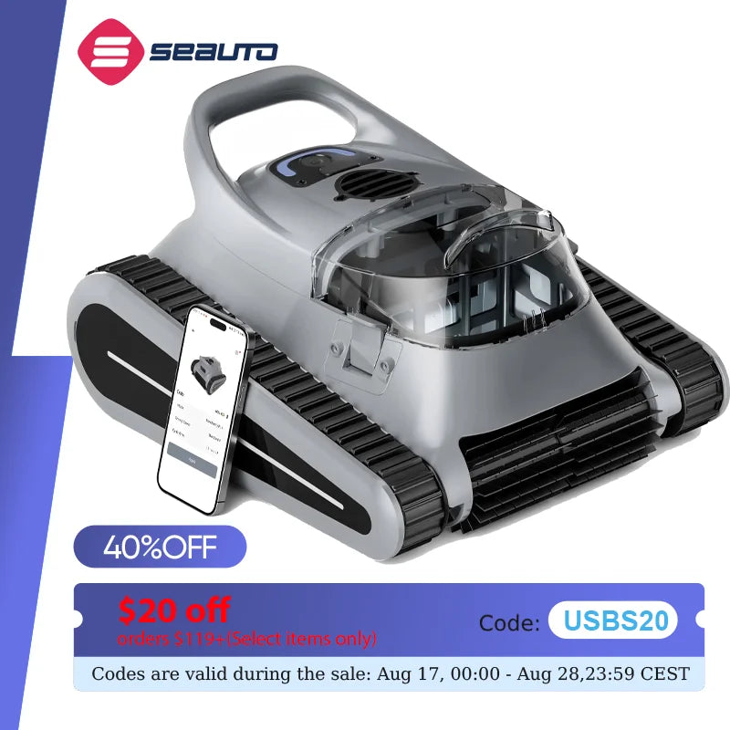 (2025 New) Seauto Crab Pro Cordless Robotic Cleaner, for Inground Pools up to 2000 Sq.ft, All and Waterline Cleaning Vacuum