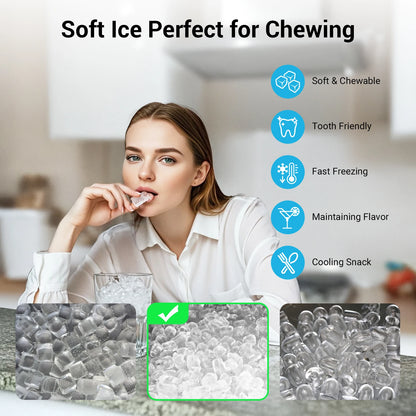 Nugget Ice Maker Countertop with Side Water Tank 40lbs/Day Self-Cleaning Pebble Ice Maker Machine Soft Chewable Pellet Ice