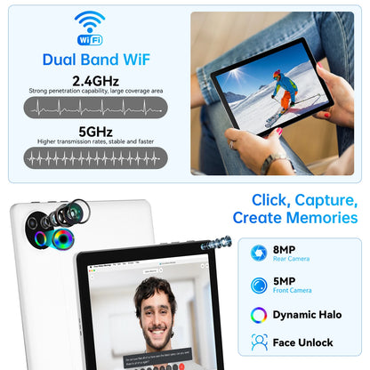 KB1001 Android 16 Tablet 10.1 Inch 20(3+17)GB RAM 1TB TF 6000mAh Face Unlock 8MP Dual Camera OTG Widevine L1 BT 5.4/5G WiFi Portable Work Study Tablet PC - Black