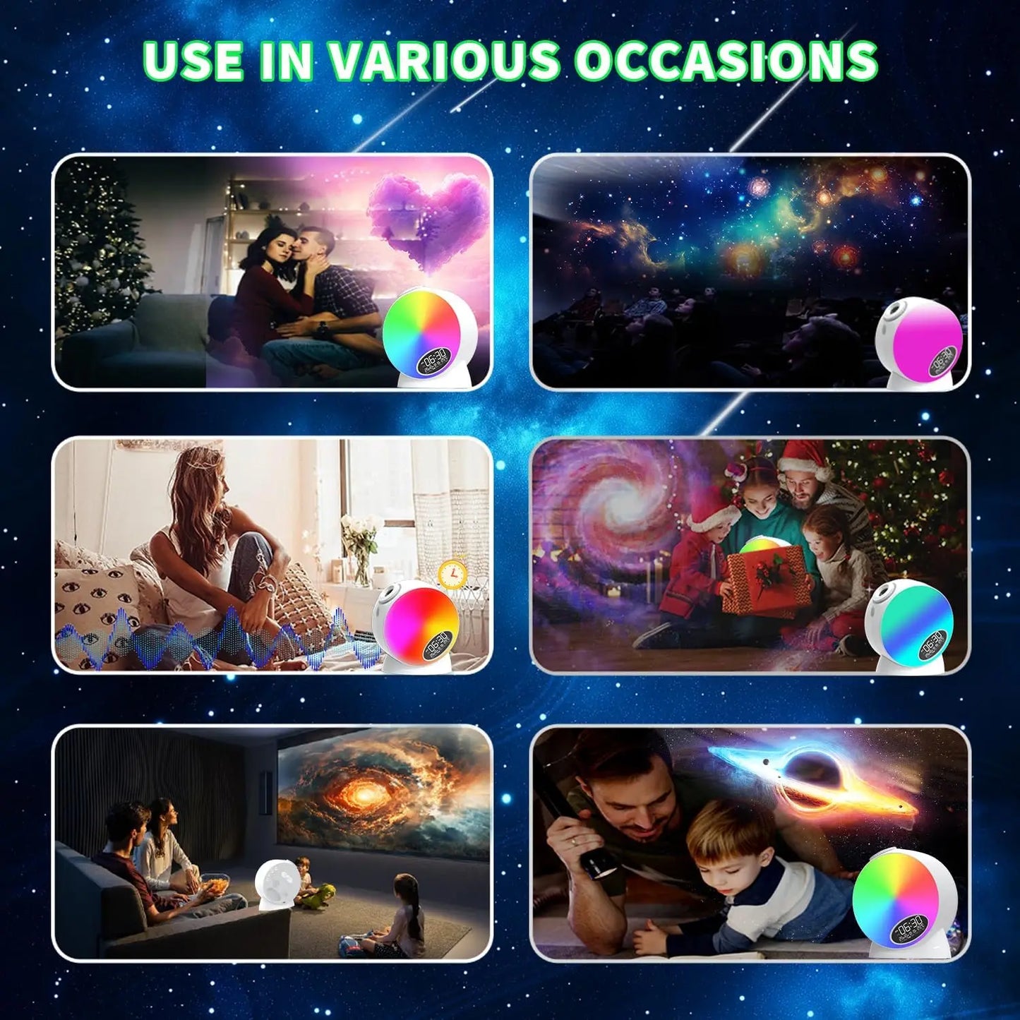Planetarium Projector Night Light Star Projector with Clock Display Bluetooth Function and 15 Types of Sleep-Aiding White Noise