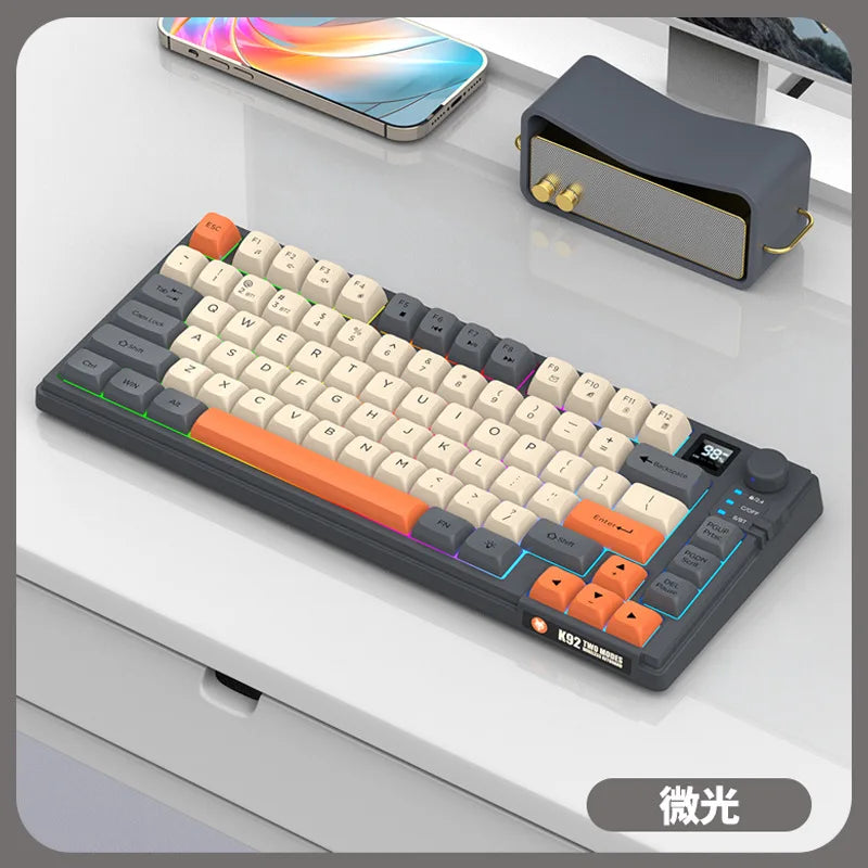 Wireless Keyboard 80 Key 80% Layout Spanish Russian Arabic Korean Keyboard Mouse Set Bluetooth 2.4G 2000mAh Type C K92 Backlight