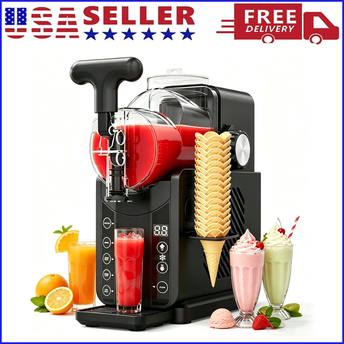 2-in-1 Slushie Machines & Soft Serve Ice Cream Maker, 68oz Vessel No-Ice-Needed  Slushy Maker Machine Frozen Drink Machine