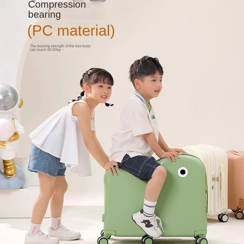 New Children's Luggage Can Sit and Ride With Hidden Cup Holders Footrest Design Durable Trolley Travel Password Box Seat Diva